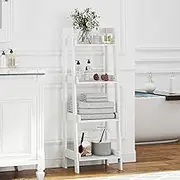 UTEX 4-Tier Ladder Shelf, Bathroom Shelf Freestanding, 4-Shelf Spacesaver Open Wood Shelving Unit, Ladder Shelf (White)