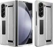 Case for Samsung Galaxy Z Fold6, Shockproof Wristband Lightweight Protective Case with Screen Protector and Bracket, Fold6 Leather Case (Silver,for Galaxy Z Fold6)