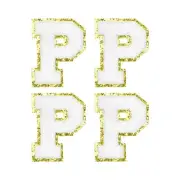 Chenille Letter Patches White Alphabet P 3in Height for Clothing Pack of 4