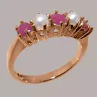 18k Rose Gold Natural Ruby & Pearl Womens Eternity Ring - Sizes 4 to 12