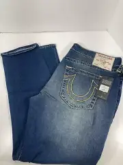 True Religion Geno No Flap Super T Jeans Men 42X32 Blue Denim Relaxed Slim NWT