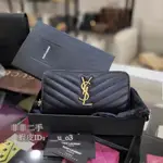 精品 уSL 聖羅欄 SAINT LAURENT 經典V字紋 荔枝紋牛皮 錢包 拉鏈式長夾 皮夾358094