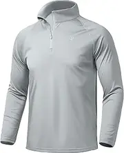 [Pudolla] Men's 1/4 Zip Sun Protection Shirts UV SPF UPF 50+ Long Sleeve Rash Guard Fishing Running Hiking Athletic Tee Shirts