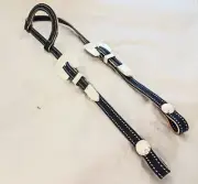 Navy Blue Harness Leather One Ear Headstall Silver Buckles Conchos Horse Tack