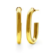 9kt Yellow Gold Silver Infused Open Back Tube Oval Hoop Earrings