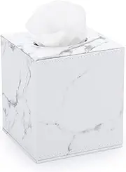 Stylish PU Leather Tissue Box Holder, Square Napkin Holder Pumping Paper Case Dispenser, Facial Tissue Box Cover with Magnetic Bottom for Home Office Car Automotive Decoration (White, One Size)