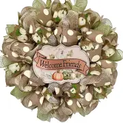 Welcome Friends Pumpkin Harvest Wreath Handmade Deco Mesh