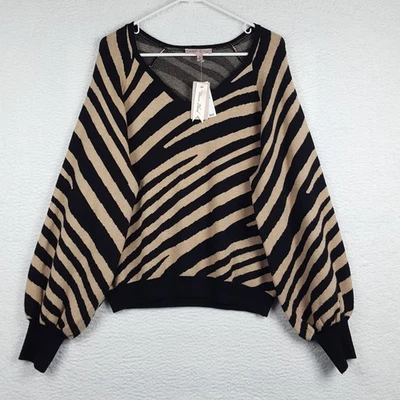 NEW Philosophy Republic Women's Pullover Sweater Size L Striped Black & Camel