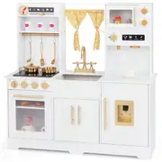 Babyjoy Wooden Kids Pretend Kitchen Playset Cooking Toys Set w/Coffee Maker & Chalkboard Gift for 3+