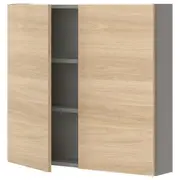 ENHET wall cb w 2 shlvs/doors, grey/oak effect, 80x17x75 cm