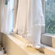 White Sheer Half Curtains Pom Pom Short Curtain Cabinet Coffee Window Door Drape