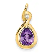 14K Yellow Gold Pear Amethyst and Real Diamond Pendant