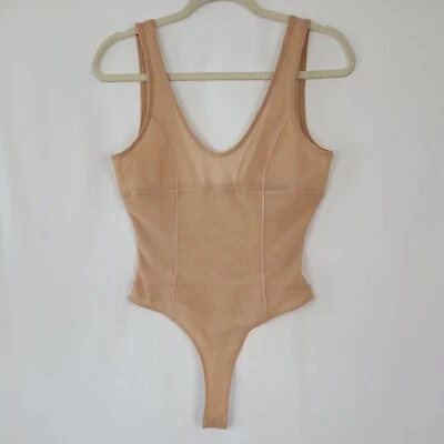 New Forever 21 Knit Top/Bodysuit Snap Thong Walnut/Beige Mesh Sz S. NWT