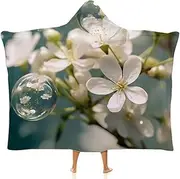 [Ausinbed] Jasmine Flower Cloak Hooded Blanket Fleece Hooded Robe Cloak Arctic Velvet Warm Throw Quilt Poncho Soft Nap Blanket Novelty Blanket Air Conditioning Blanket,50"x60"
