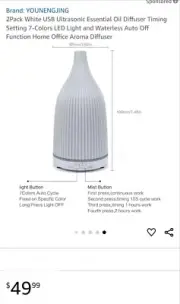 Ceramic Ultrasonic Essential Oil Diffuser w/ 7 Color LED Light NIB