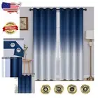 Stylish Blue to Gray Ombre Blackout Curtains for Bedroom & Living Room, 2 Panels