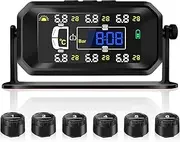Tyre Pressure Monitoring System, Wireless Solar TPMS with 6 External sensors, Real-time Monitoring Pressure &Temperature, Auto Sleep Mode, Tire Pressure Sensors for RV Trailer Truck Pickup(0-144 PSI)