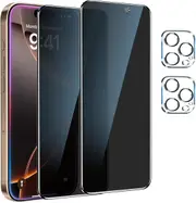 [2+2 Pack] 2 PCS Front Privacy Screen Protector for iPhone 16 Pro (6.3 inch) with 2 PCS Camera Lens Protector - 2 Pack Each