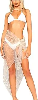 [Generic] Rhinestones Sarong Swimsuit Cover Up for Women Mesh Bikini Bathing Suit Wrap Skirt Sexy Bikini Sheer Scarf