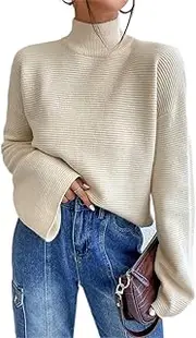 [DANCOLOR] High Neck Drop Shoulder Sweater Pullover Solid Color Winter Knit Autumn Round Slim Fitting Knitwear Cable Soft