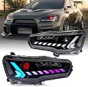 HCMOTIONZ HCmotion Headlights Assembly Fit for Mitsubishi Lancer & EVO X 2008 2009 2010 2011 2012 2013 2014 2015 2016 2017 2018 2019 2020 With DRL Start UP Animation Sequential Turn Signal (V2)