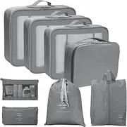 My Corgi Living 8-Piece Cube Travel Luggage Organizer Set - Efficient Luggage Separators & Travel Storage Cubes with Toiletry Makeup Bag, Shoe Bag - Perfect for Families, Men & Women (Grey)