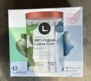 L. Organic Cotton Core Compact Tampon Multipack 42 CT New (30 Regular. 12 Light)