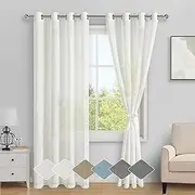 [DWCN] Sheer Natural Linen Curtain with Tiebacks, Eyelet Semi Blended Sheer Curtains Privacy Vertical Window Curtains & Drapes with Light Through for Bedroom Living Room, Each W132cm x D243cm, Set of 2