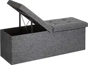 [SONGMICS] Storage Ottoman, Foldable Storage Bench, 15 x 43 x 15 Inches, Flipping Lid, 660 lb Load Capacity, for Entryway, Living Room, Bedroom, Dark Gray ULSF76GYZ