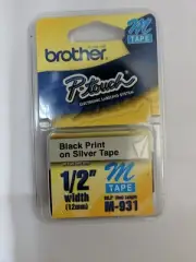 Genuine Brother P-Touch M-931 Label M-Tape 1/2 inch ~ Black Print on Silver Tape