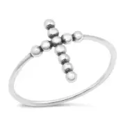 Beaded Cross Ring Genuine Sterling Silver 925 Oxidized Face Height 13 mm Size 6