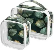[sanluoli] 2 Pack clear Green Golden Line Leaves hanging travel toiletry TSA approved multifunctional clear makeup bag shaving essentials, green golden line leaves