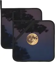 Full Moon in Night Potholders BBQ Pot Holders for Heat Resistant Potholder, Hot Pads,Cooking Baking(2-Pack)