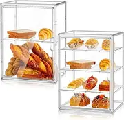 CroBlissful 2 Pcs Pastry Display Bakery Display Case Countertop Large Bread Box Kitchen Adjustable Acrylic Bread Storage with Magnetic Door for Stores Cupcake Handbags 15.5x10x11.5 Inch(4 Layers)