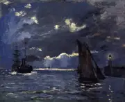 Claude Monet - A Seascape, Shipping by Moonlight Giclee Art Print on Canvas 36"
