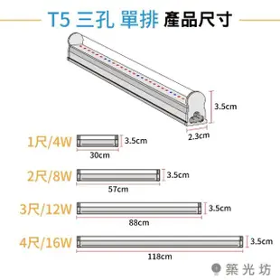 【築光坊】T5 3尺12W 紅藍混光 植物燈 植物生長燈 2入組(附串接線 支架燈 層板燈 多肉 觀葉)