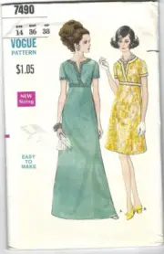 Vogue Sewing Pattern 7490, Vintage One-Piece Evening Dress, Size 14, Uncut FF