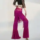 Women Tassel Fringe Pants Latin Dance Ballroom Salsa Practice Flare Trousers