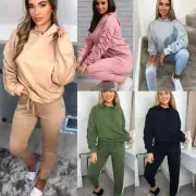 Women's Ruched Sleeve Tracksuit Ladies Hoodie top and Bottom Suit Lounge Set