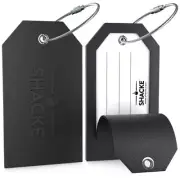 Luggage Tags with Full Back Privacy Cover w/Steel Loops - Set of 2 Black