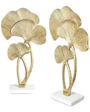 A&B Home Set Of 2 Decorative Gold Leaf Sculpture With Square Marble Base