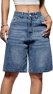 [EMMIOL] Women Jorts Baggy Jeans Jorts Outfits Mid-Low Waisted Denim Y2K Shorts Summer Hot Short Pants Streetwear, Blue-2, Small