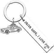 [Uerifr] Drive Safe Keychain For Him Her I Love You Engraved Valentines Gifts For Boyfriend Girlfriend Husband Wife Dad Anniversary Birthday Gifts For Women Men Teen Boys Teen Girls, Sliver