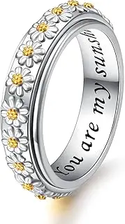 [Ladytree] Daisy Anxiety Relieve Spinner Rings You Are My Sunshine Flower Fidget Ring Sterling Silver ADHD Stress Relieving Ring for Women