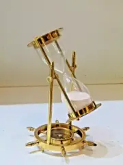 Vintage 8'' Brass Sand Timer Hourglass with Wheel Compass Base