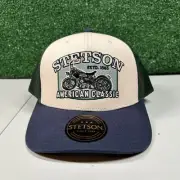 Stetson Trucker Hat Cap Mens Beige Green Snapback Western American Classic New