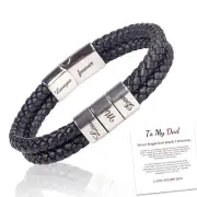 Dad Mens Leather Bracelet W/ Box Magnetic Clasp Braided Leather Gift Bracelet