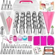 RFAQK 150PCs Russian Piping Tips Complete Set - Cookie,Cupcake Decorating Supplies Kit -Cake Piping Tips Set(24 Icing Tips+25 Russian+7 Ruffle+Leaf&Ball+41 Pastry Bags+EBook)