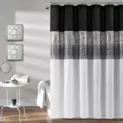 Night Sky Shower Curtain Sequin Fabric Shimmery Color Block Design for Bathroom