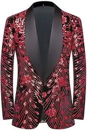 [HEYDHSDC] Men's Sequins Fleece Tuxedo Coat Shawl Lapels Stage Party Prom Wedding Dinner Suit Jacket Singer Host Blazer